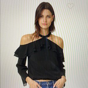 Alice + Olivia Layla cold shoulder ruffle blouse L